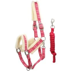 Halsterset Met Bont QHP Check Roze